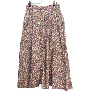 90s LizSport Floral Button Front Midi Skirt Cottagecore Grandmacore Purple S